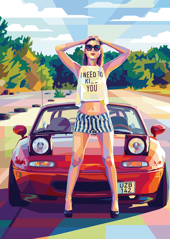 Woman Posing with a Red Car