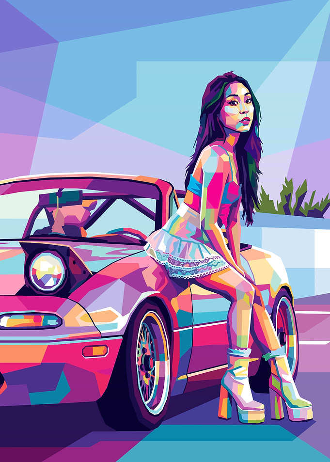 Woman Posing on a Sports Car