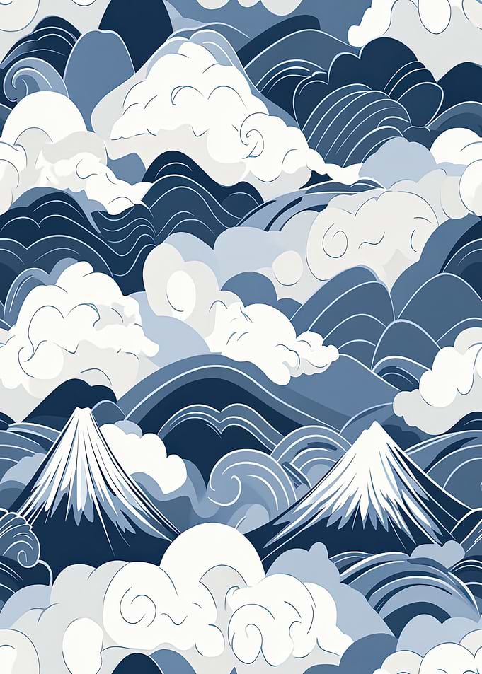 Japanese Mountain and Cloud Landscape