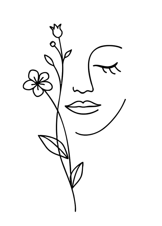 Minimalist Line Art of Woman and Flower