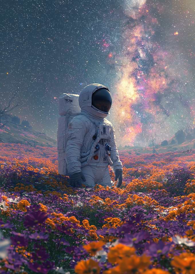 Astronaut in a Field of Flowers