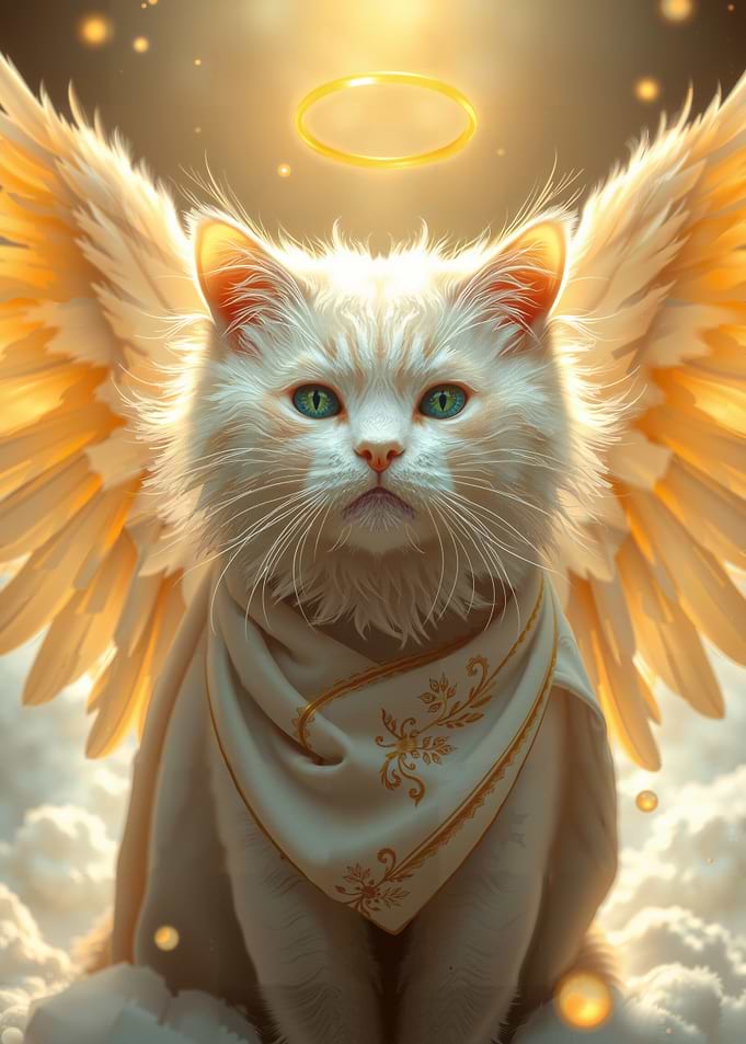 Angel Cat with Halo and Wings