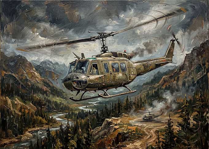 Helicopter in Mountain Valley