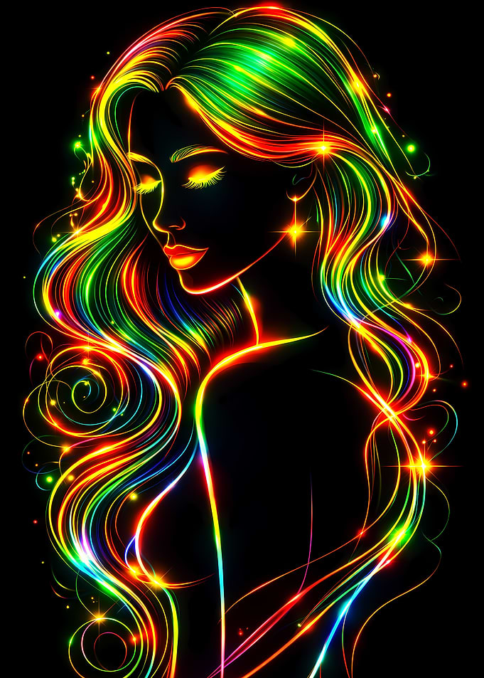Neon Woman with Rainbow Hair