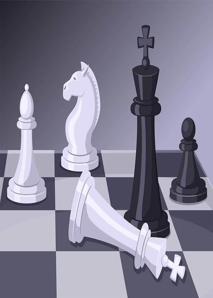 Chess game with fallen king