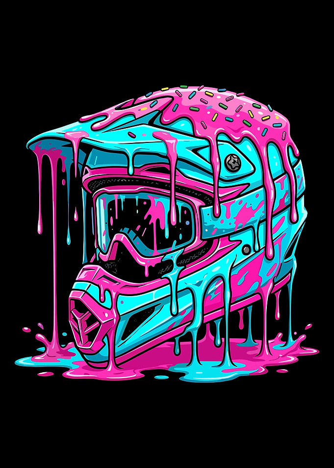 Motocross Donut Helmet Poster, Dripping Candy Helmet Art, Colorful Rider Wall Print
