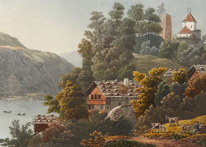 Alpine Village with Castle and Lake