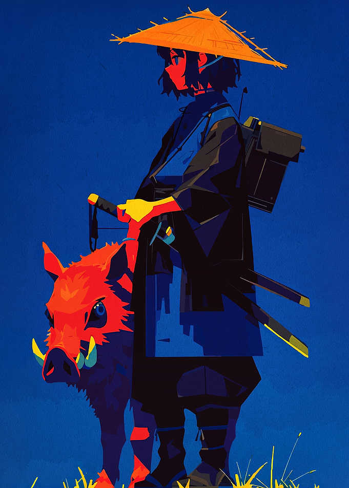 Samurai with Boar