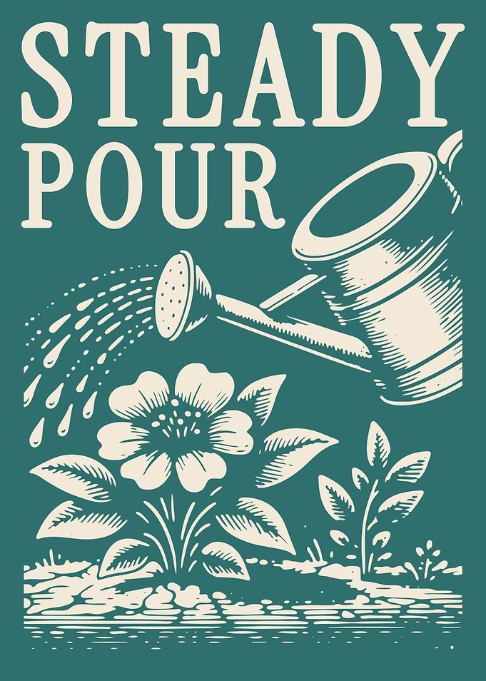 Watering Plant Vintage Engraving Botanical Poster Garden Care Floral Wall Art