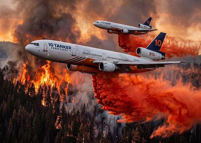 Firefighting planes dropping retardant