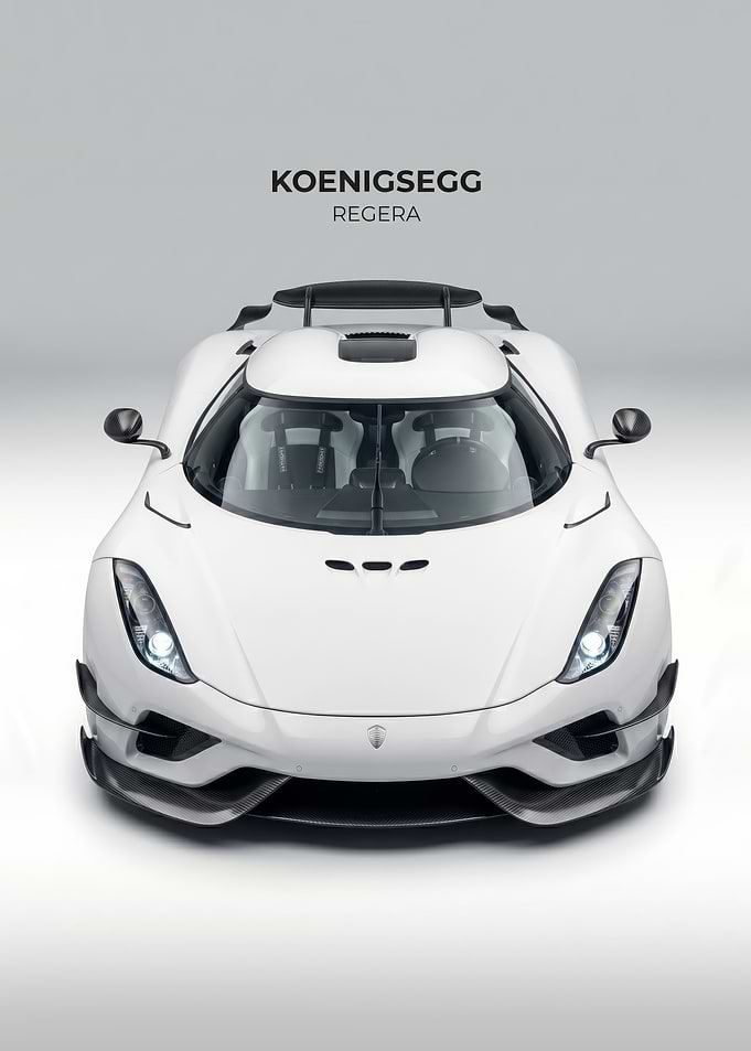 White Koenigsegg Regera Front View poster