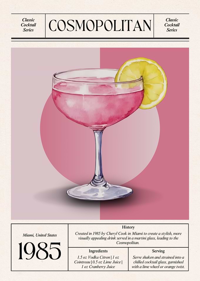 Vintage Cosmopolitan Cocktail – Classic 1985 Miami Elegance