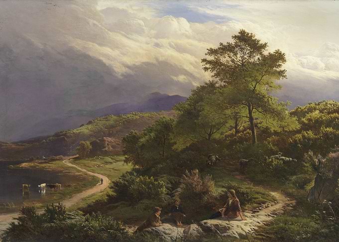 Pastoral Landscape with Figures and Cattle