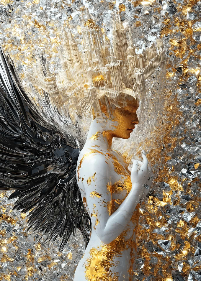 Golden Angel with Black Wings