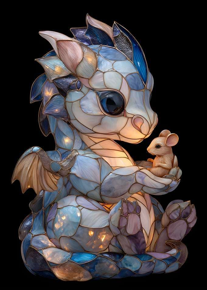 Stained Glass Dragon and Mouse