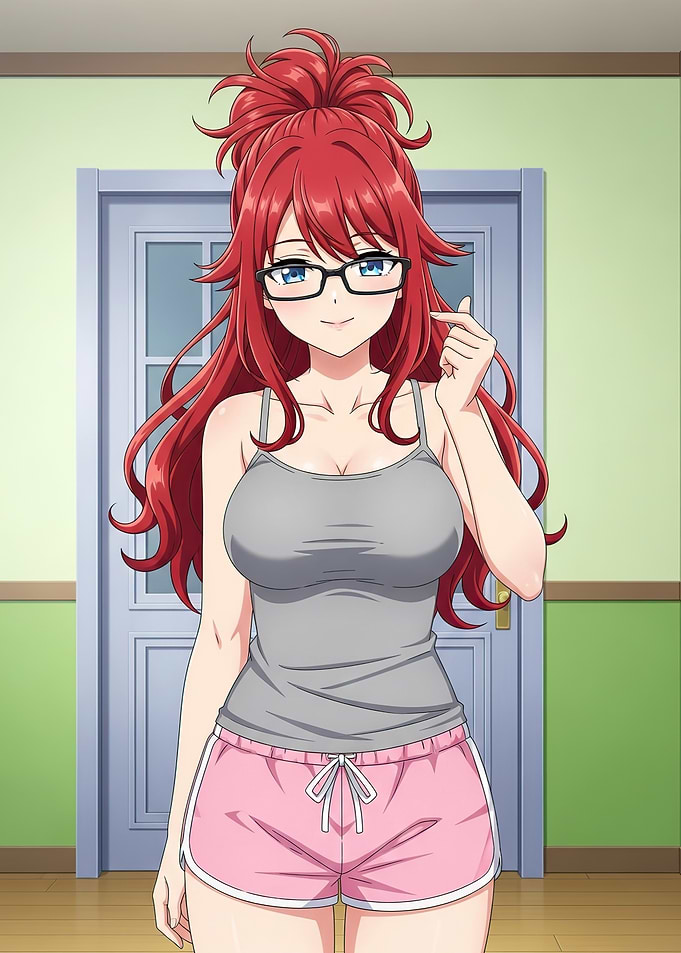 Anime Girl in Pajamas with Glasses