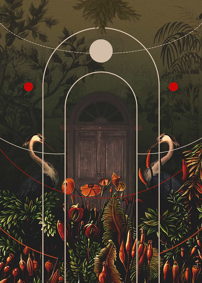 Enchanted Garden Doorway with Herons