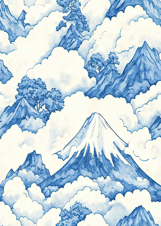 Japanese Mountain Landscape with Clouds