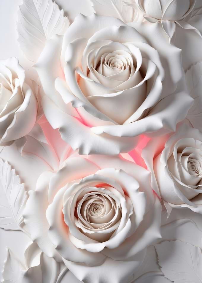 Elegant White Roses with Pink Glow