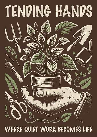Gardening Hands Plant Vintage Engraving Botanical Poster Garden Care Wall Art