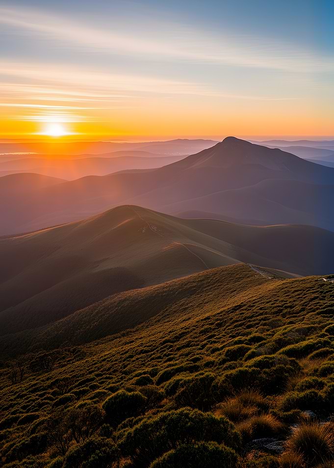 Sunrise Over Mountain Ranges