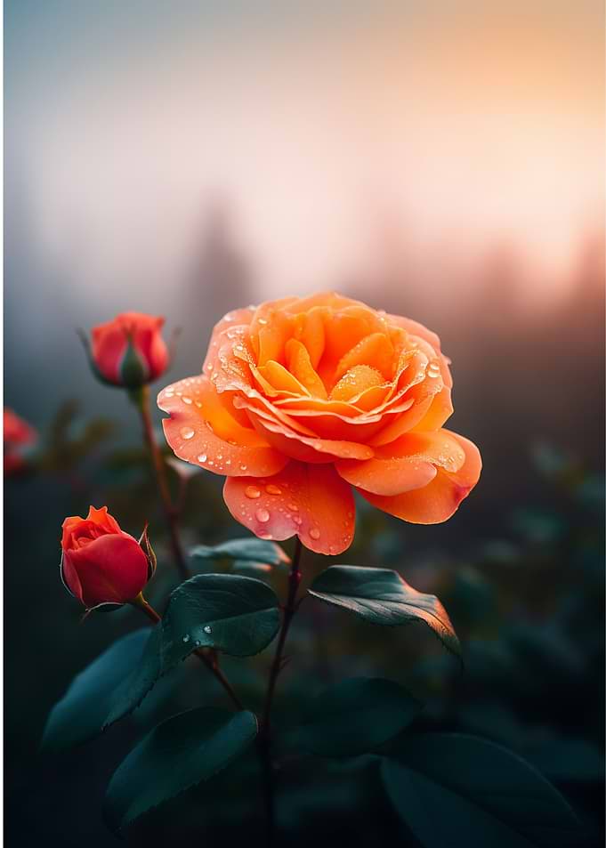 Orange Rose with Water Droplets