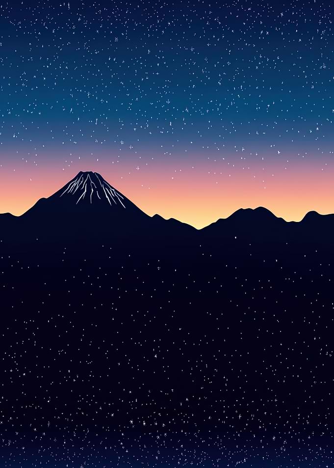 Mount Fuji at Night Sky