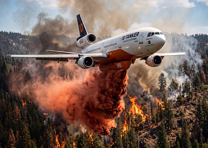 DC-10 Drops Retardant on Wildfire