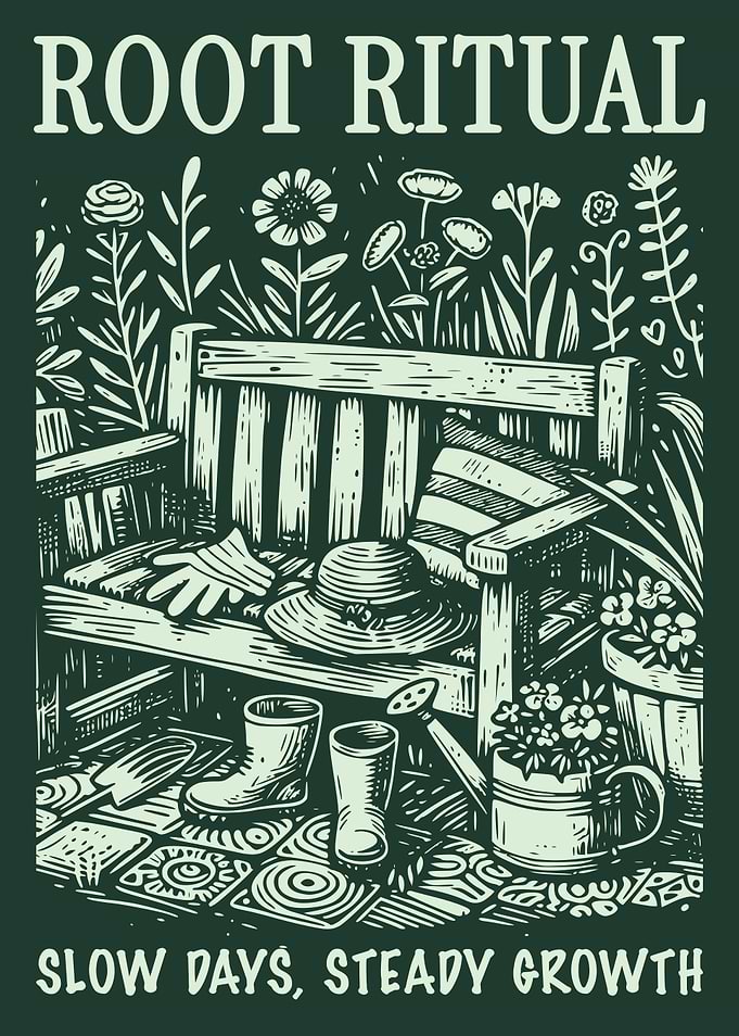 Gardening Bench Plants Vintage Engraving Botanical Poster Garden Tools Wall Art