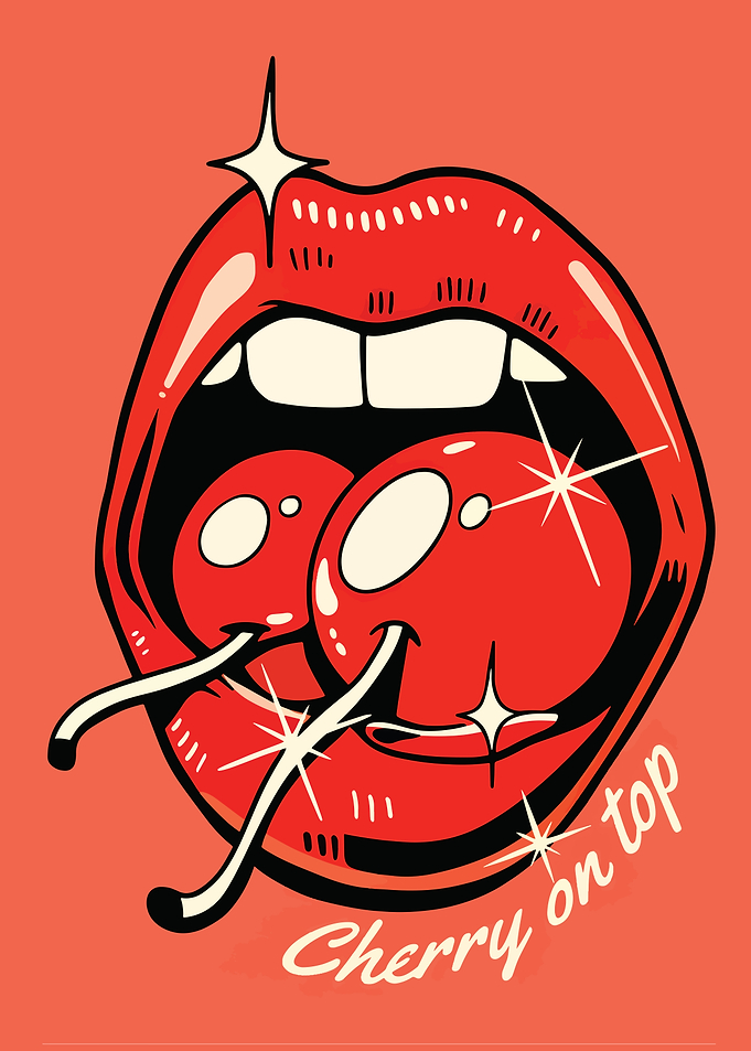 Lips with Cherries and Text