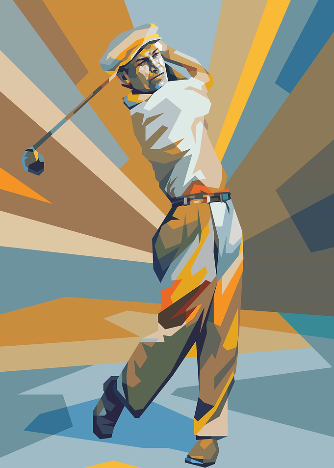 Pop art illustration of a golfer in a swing pose