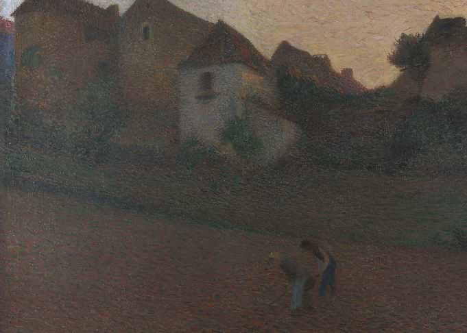 Rural Scene with Farmers and Village