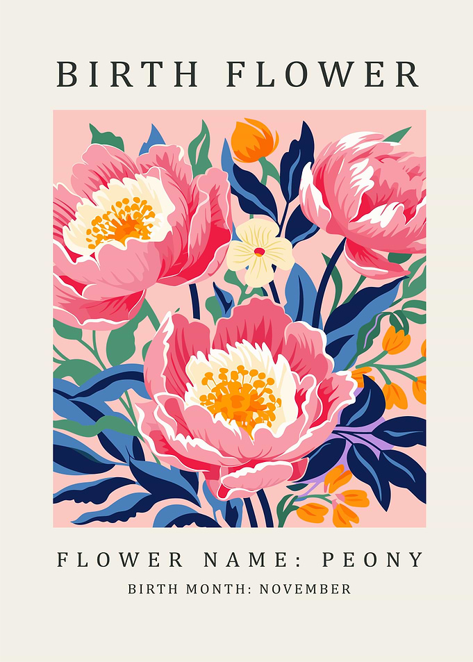Peony Birth Flower Poster