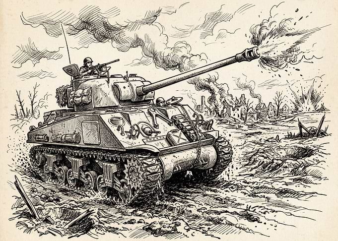 World War II Tank in Battle
