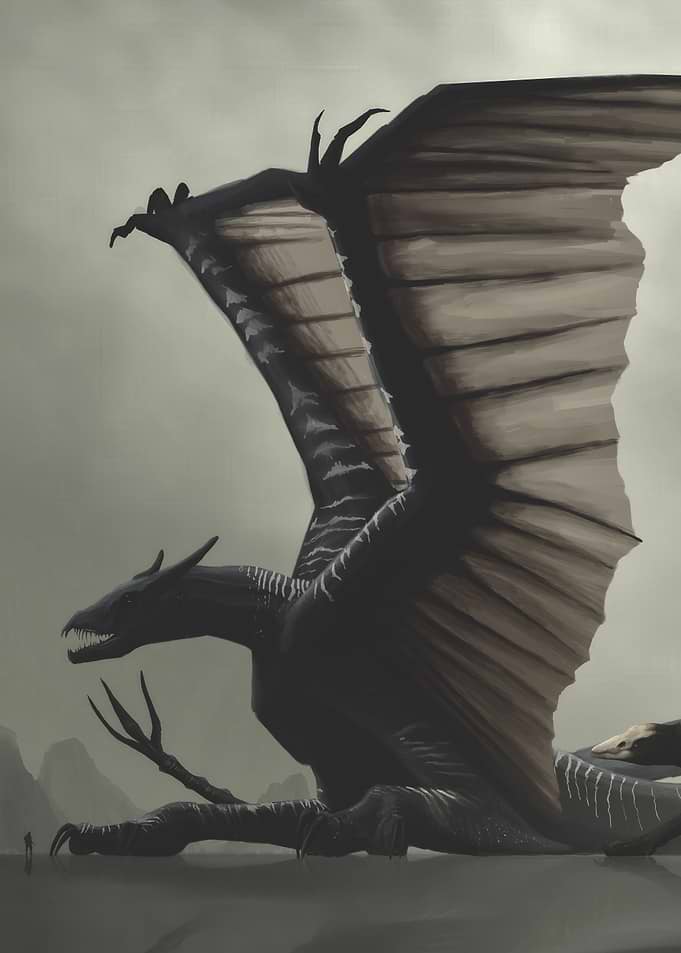 Dark Dragon in a Misty Landscape