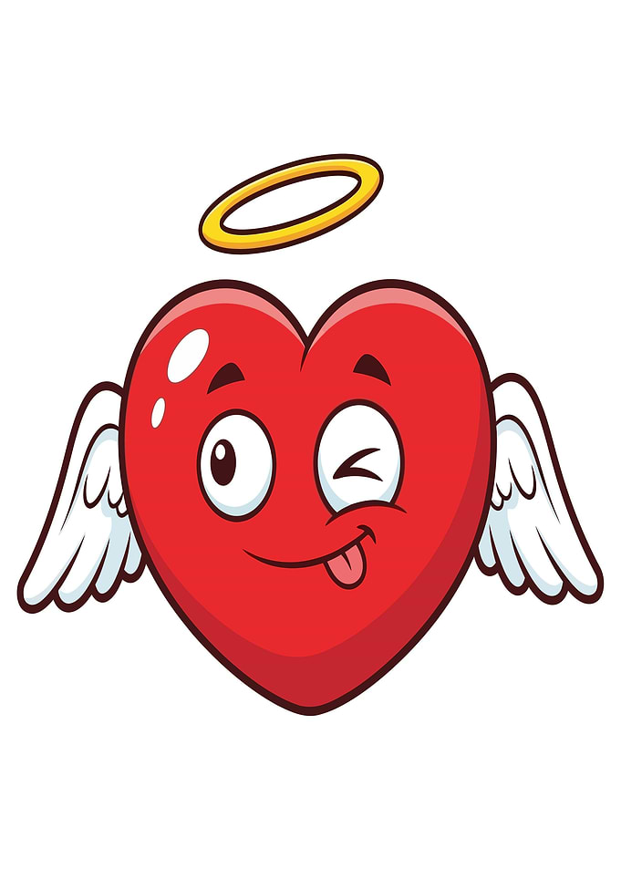 Winking Angel Heart with Wings and Halo
