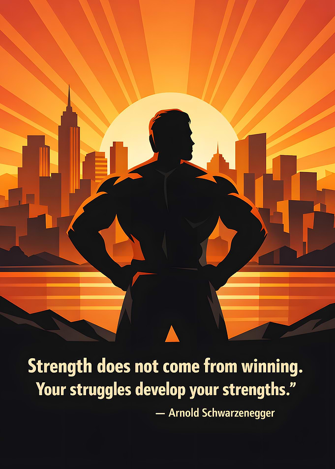 Arnold Schwarzenegger motivational cityscape