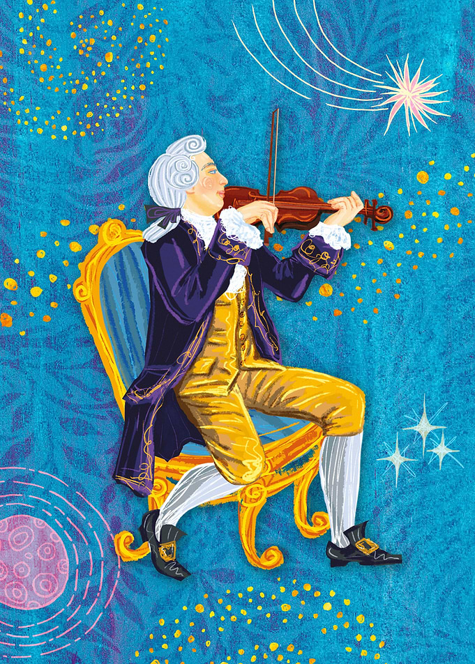 Man playing violin under starry sky