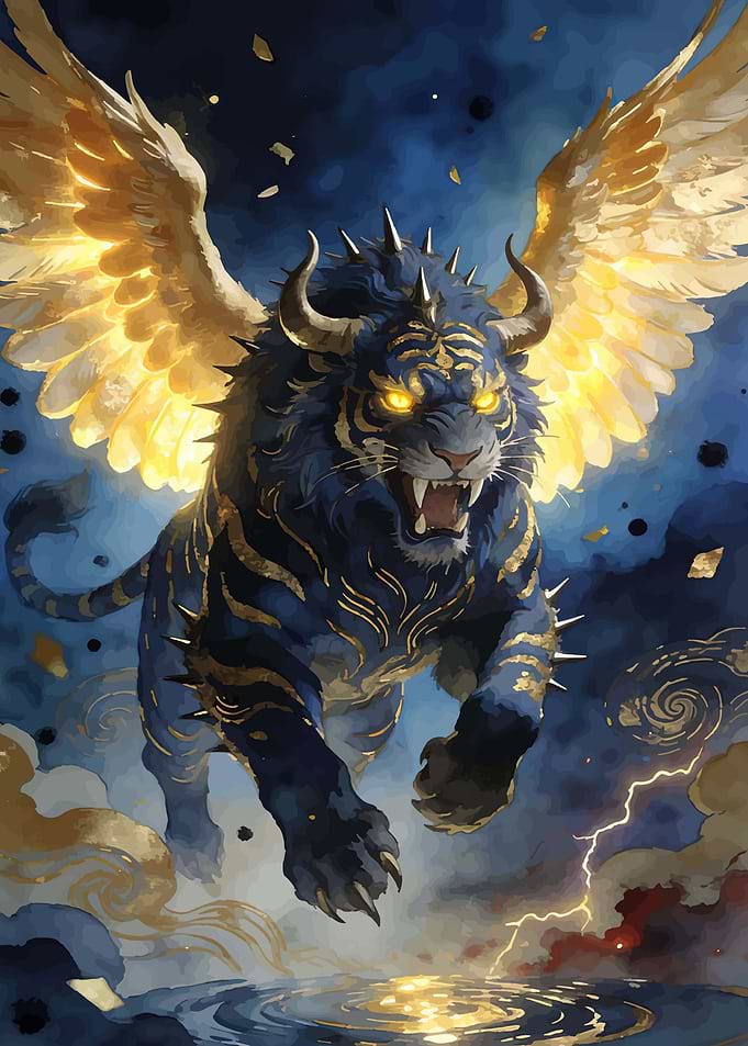 Winged Blue Tiger with Golden Accents