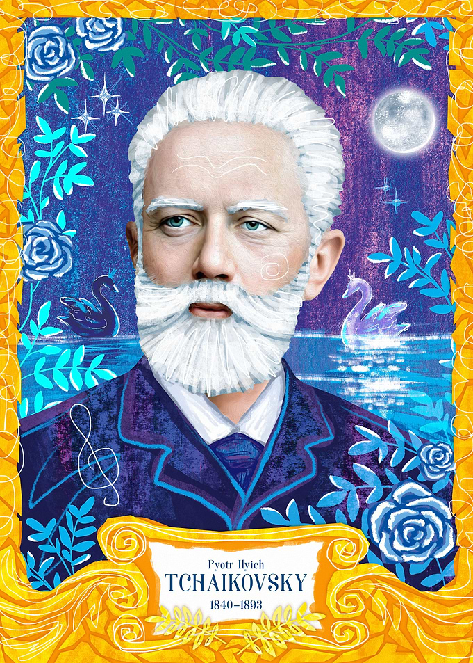 Tchaikovsky Portrait Poster, Romantic Composer Art Print, Music Classroom Decor, Classical Music Wall Art