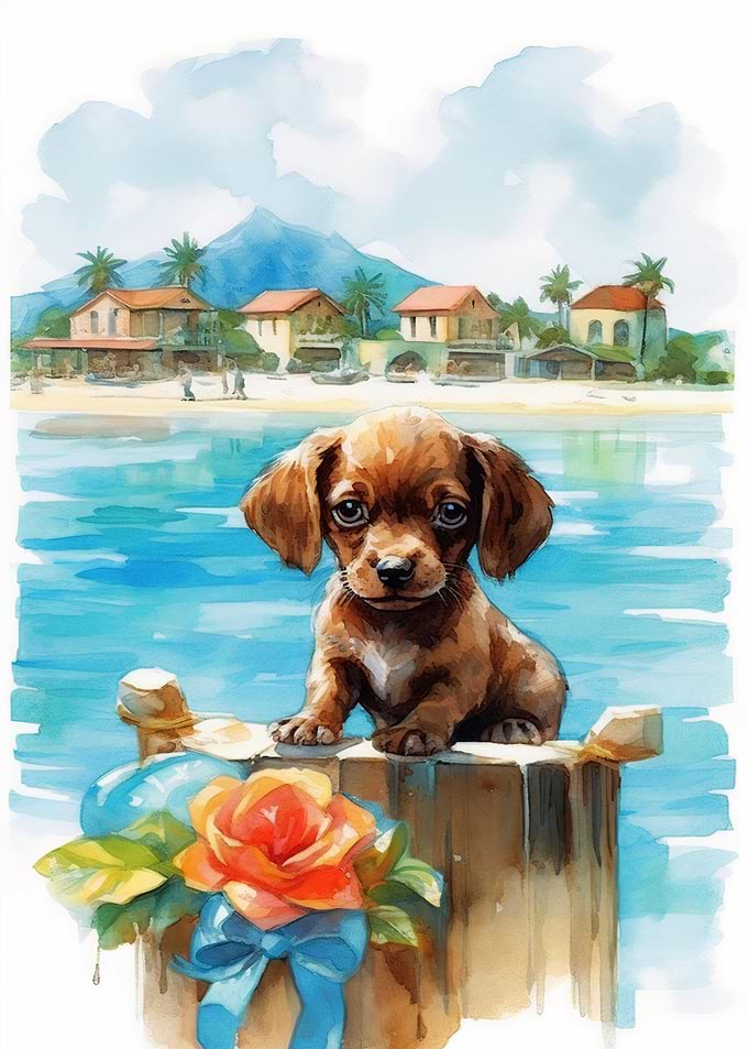 Cute Dachshund Puppy by the Water