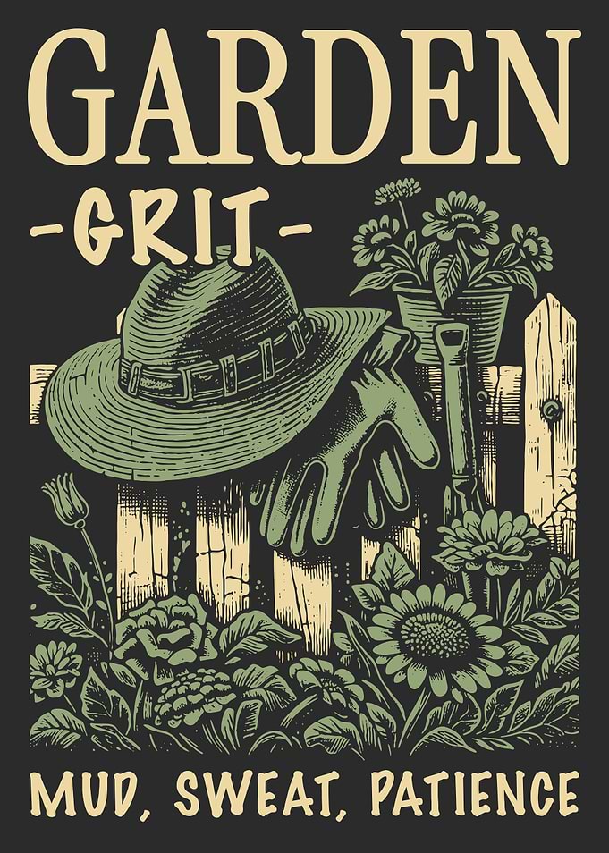 Gardening Tools Hat Gloves Vintage Engraving Botanical Poster Garden Work Wall Art