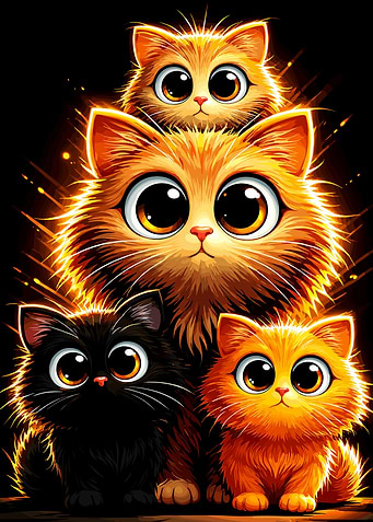 Cute Cartoon Cats with Big Eyes