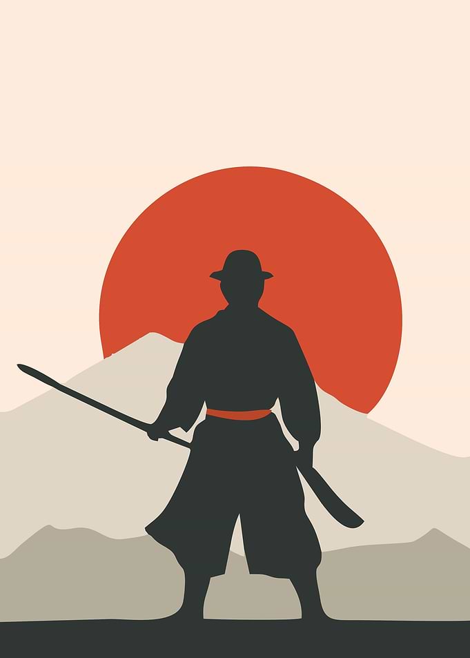 Samurai Silhouette Against a Red Sun