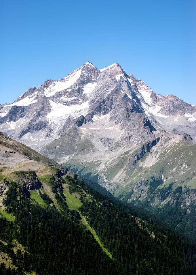 Majestic Mountain Peak Under Blue Sky