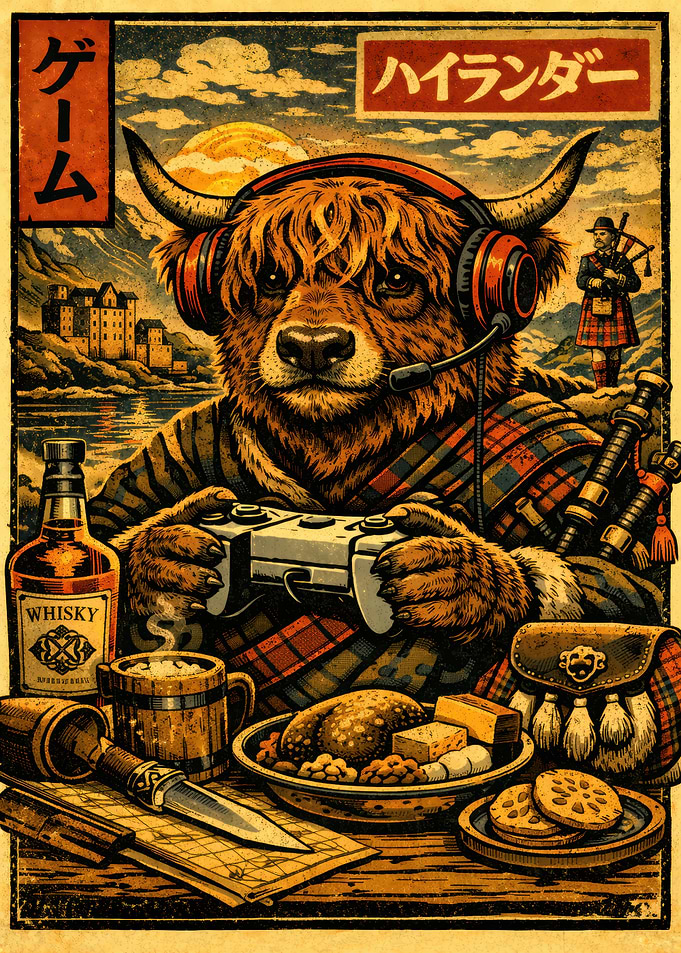 Highlander Highland Cow Gamer