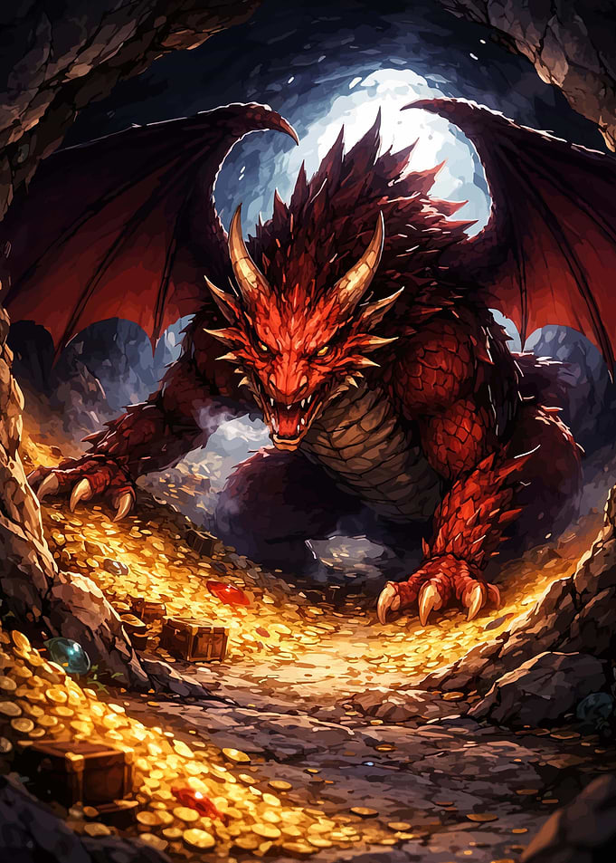Red Dragon Guarding Treasure