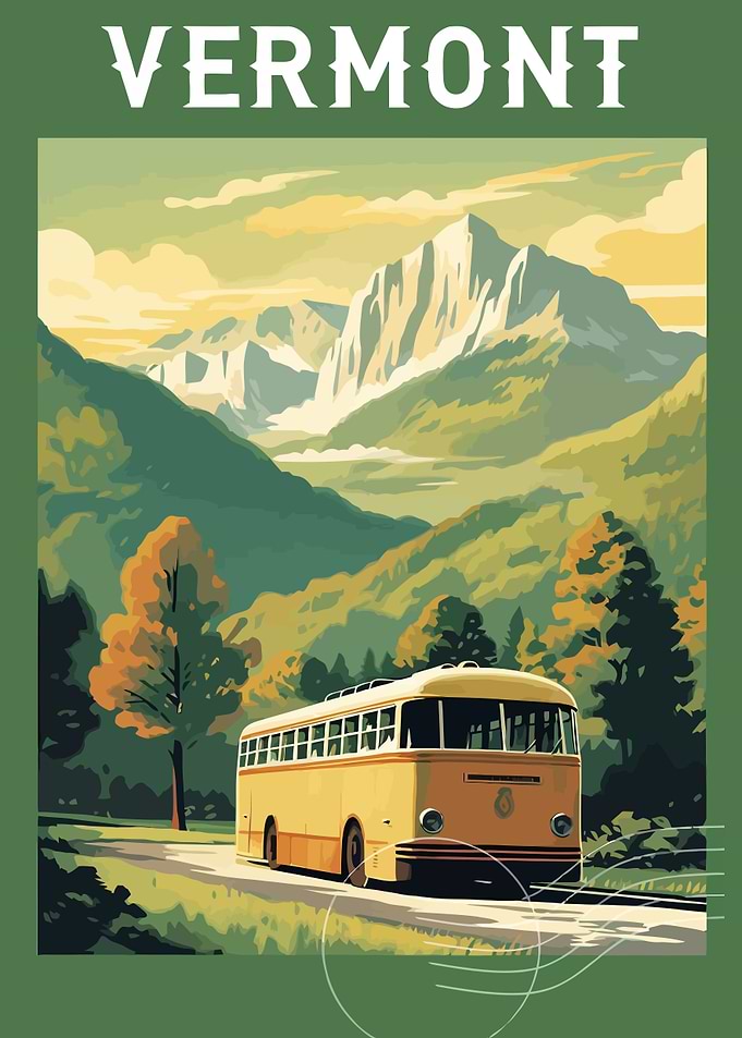 Vermont Vintage Bus Landscape
