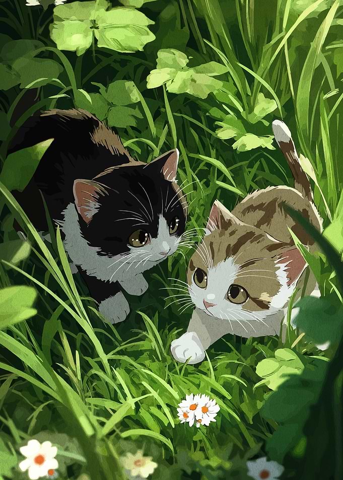 Two Kittens in Green Grass