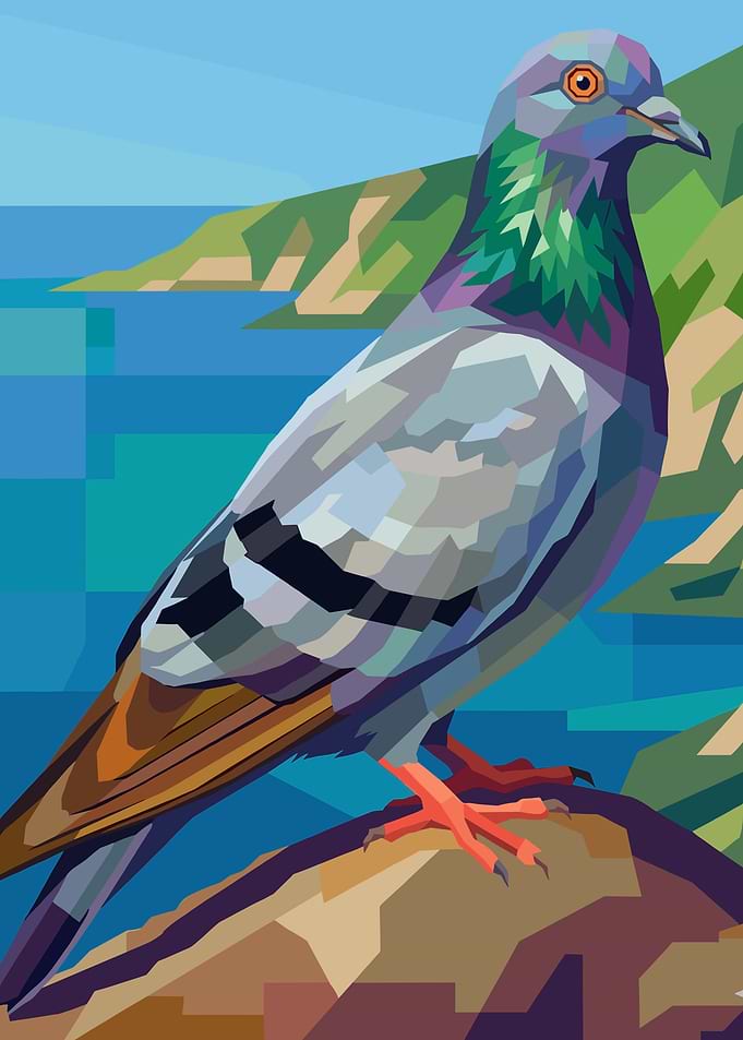 Pigeon perched by the sea